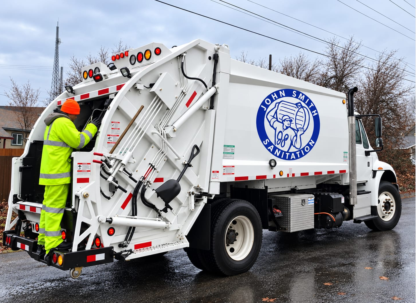 John Smith Sanitation crew collecting waste on a residential street